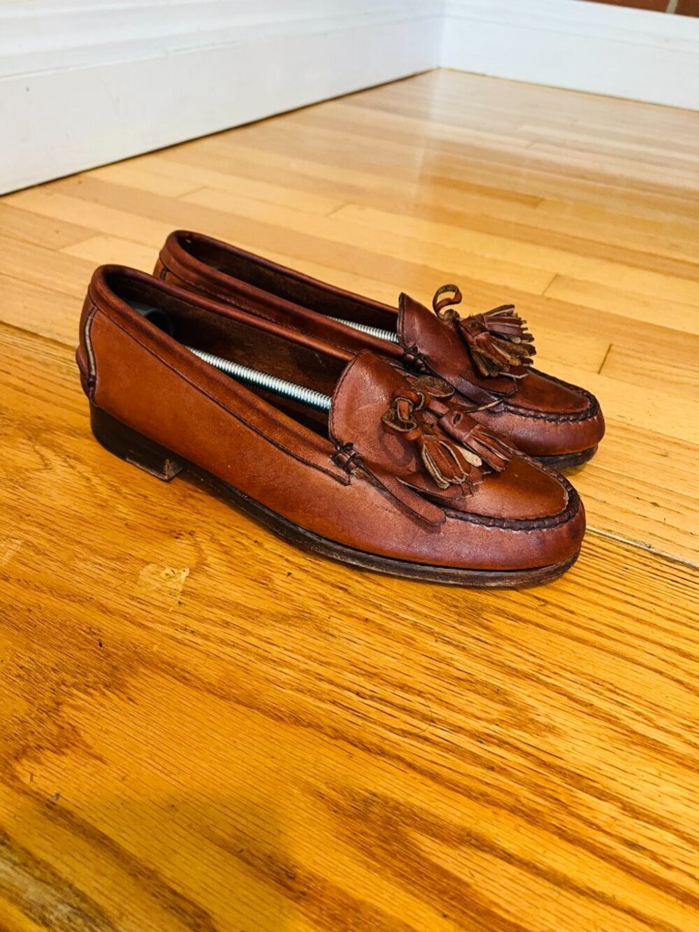 Polo Ralph Lauren Brown Leather Tassel Penny Loafers 8 Bench Made in Maine USA